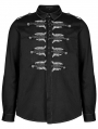 Black Gothic Punk Personalized Skull Embroidery Long Sleeve Shirt for Men