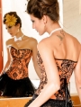 Orange Floral Pattern Overbust Waist Training Victorian Corset