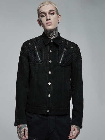 Black Gothic Punk Mesh Rugged Daily Wear Short Jacket for Men