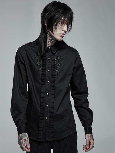 Black Vintage Gothic Lace Applique Long Sleeve Shirt for Men