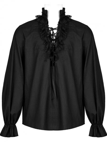 Black Vintage Gothic Skeleton Embroidered Long Sleeve Shirt for Men ...