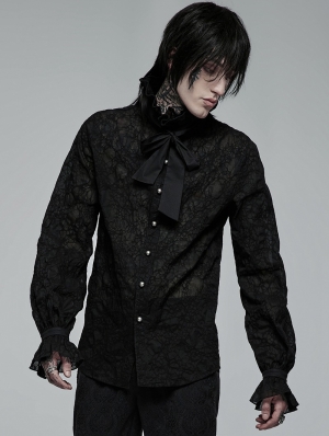 Black Vintage Gothic Dark Textured Shirt with Detachable Bowtie for Men