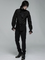 Black Vintage Gothic Dark Textured Shirt with Detachable Bowtie for Men