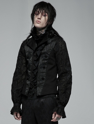 Black Vintage Gothic Noble Style Jacquard Vest for Men