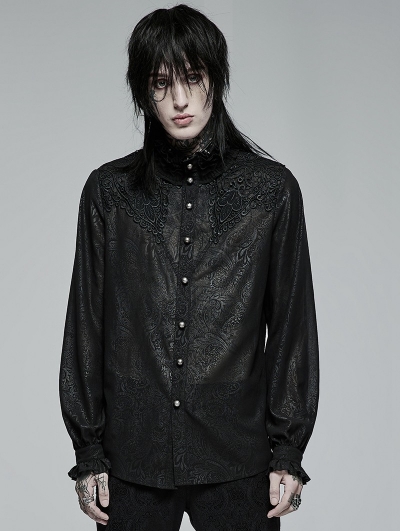 Black Vintage Gothic Chiffon Jacquard Long Sleeve Shirt for Men