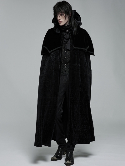 Black Vintage Gothic Velvet Noble Night Vampire Long Cloak for Men