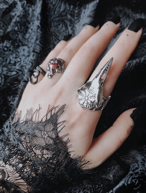 Dark Gothic Retro Punk Rock Viking Raven Beak Skull Ring