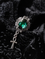 Green Vintage Gothic Cross Pendant Ring
