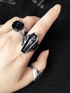 Dark Gothic Punk Baroque Vampire Skull Coffin Ring