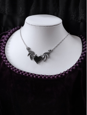 Black Gothic Punk Retro Heart Bat Wing Pendant Necklace