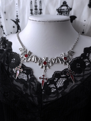 Vintage Gothic Punk Metal Vampire Bat Cross Pendant Necklace