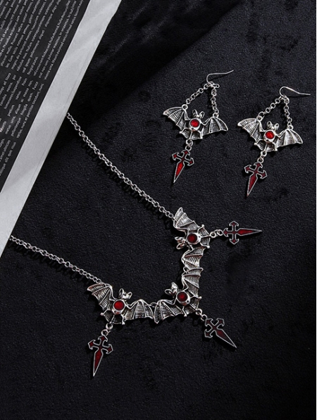 Vintage Gothic Punk Metal Vampire Bat Cross Pendant Necklace ...