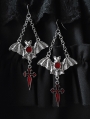 Vintage Gothic Punk Vampire Bat Chain Dark Red Cross Pendant Earrings