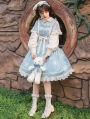 White and Blue Snowflake Printed Fake Two-Piece Long Sleeve Sweet Lolita OP Dress