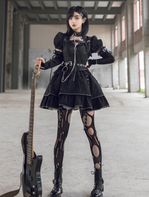 Imperial Song Black Gothic Lolita JSK Dress with Detachable Sleeves