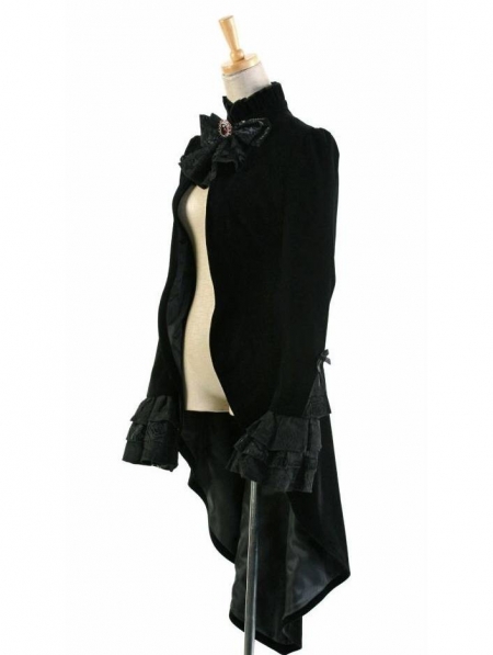 Black High-Low Tuxedo Style Gothic Jacket for Women
