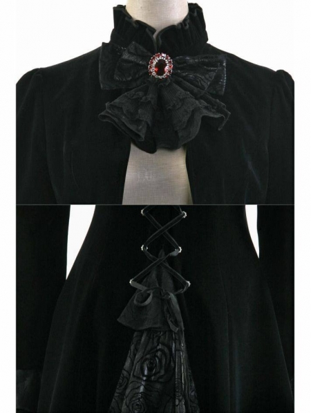 Black High-Low Tuxedo Style Gothic Jacket for Women