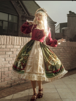 Coup of Brumaire Red Velvet Retro Palace  Pattern Open Front Classic Lolita OP Dress