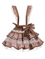 Fawn Bambi Brown Layered Sweet Lolita Short Skirt with Detachable Shoulder Straps