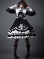 Eternal Night Black and White Cross Long Lantern Sleeve Gothic Lolita OP Dress