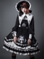 Eternal Night Black and White Cross Long Lantern Sleeve Gothic Lolita OP Dress