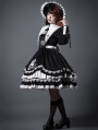 Eternal Night Black and White Cross Long Lantern Sleeve Gothic Lolita OP Dress