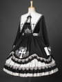 Eternal Night Black and White Cross Long Lantern Sleeve Gothic Lolita OP Dress