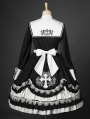 Eternal Night Black and White Cross Long Lantern Sleeve Gothic Lolita OP Dress