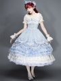 Little Mermaid Blue Off-the-Shoulder Short Puff Sleeve Sweet Lolita OP Dress