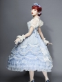 Little Mermaid Blue Off-the-Shoulder Short Puff Sleeve Sweet Lolita OP Dress