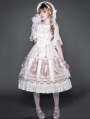 Thumbelina White Printed Middle Ruffled Sleeve Classic Lolita OP Dress