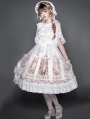 Thumbelina White Printed Middle Ruffled Sleeve Classic Lolita OP Dress