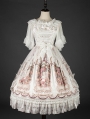 Thumbelina White Printed Middle Ruffled Sleeve Classic Lolita OP Dress