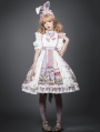 Alice in Wonderland White Printed Short Sleeve Sweet Lolita OP Dress