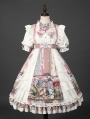 Alice in Wonderland White Printed Short Sleeve Sweet Lolita OP Dress