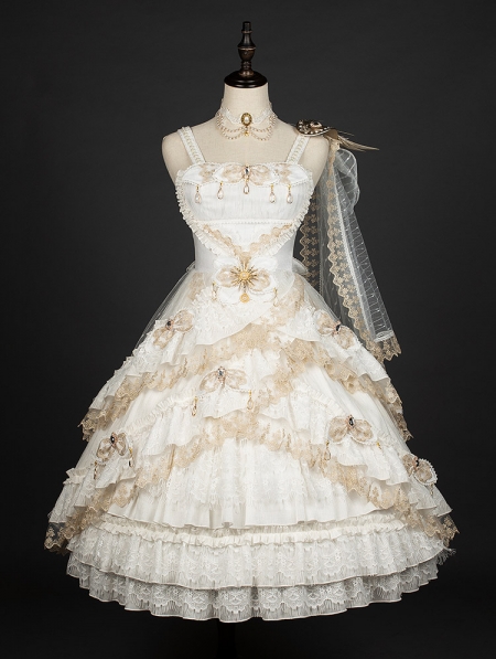 Astoria White and Gold Tea Party Classic Lolita JSK Dress - Devilnight ...