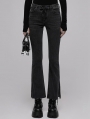 Black Gothic Punk Asymmetric Placket Daily Wear Flare Jeans for Women