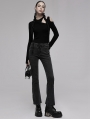 Black Gothic Punk Asymmetric Placket Daily Wear Flare Jeans for Women