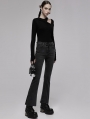 Black Gothic Punk Asymmetric Placket Daily Wear Flare Jeans for Women