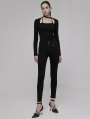 Black Gothic Punk Tight Fit Daily Wear Denim Pants for Women