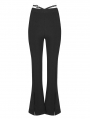 Black Gothic Punk Micro Flare Pants With V-Shaped Decorative Strap for Women