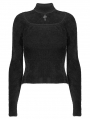 Black Gothic Off-the-Shoulder Daily Wear Sweater With Cross Pendant for Women