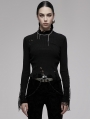 Black Gothic Ragged High Neck Fit Pullover Sweater for Women