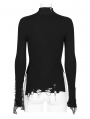 Black Gothic Ragged High Neck Fit Pullover Sweater for Women