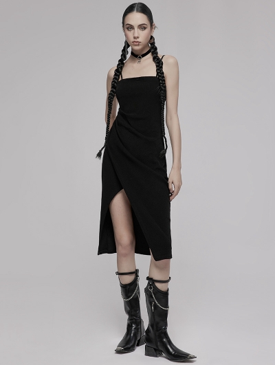 Black Gothic Asymmetric Split Sexy Slip Dress With Choker - Devilnight ...