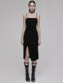 Black Gothic Asymmetric Split Sexy Slip Dress With Choker