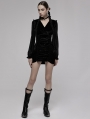 Black Gothic Velvet Wrinkled Long Sleeve V-Neck Short Dress