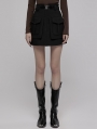 Black Gothic Punk A-Line Short Skirt With Decorative Belt