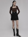 Black Gothic Punk A-Line Short Skirt With Decorative Belt