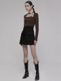 Black Gothic Punk A-Line Short Skirt With Decorative Belt